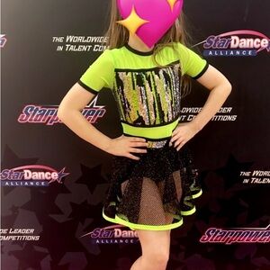 Neon Green and Black Kids Dance Costume
